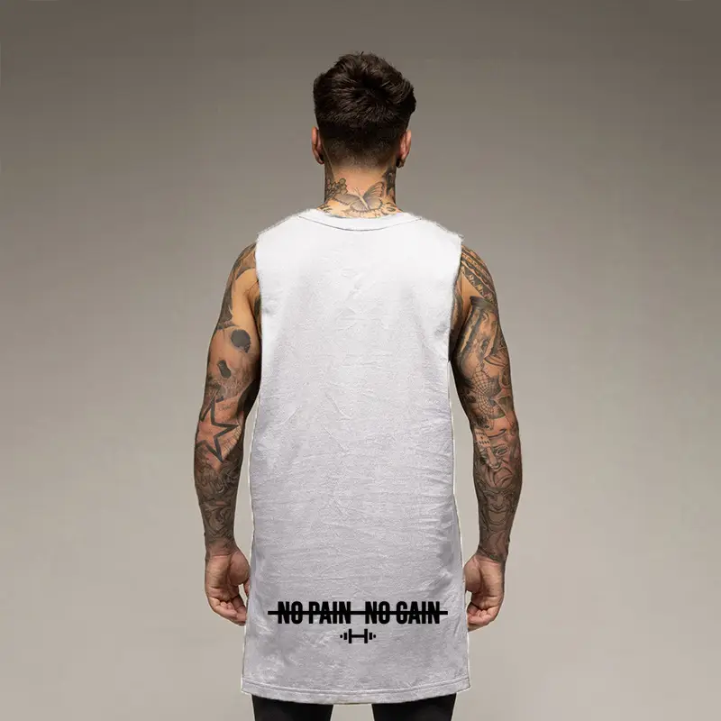 Men's Blue Sleeveless T-Shirt European American Plus Long Hip - Image 7