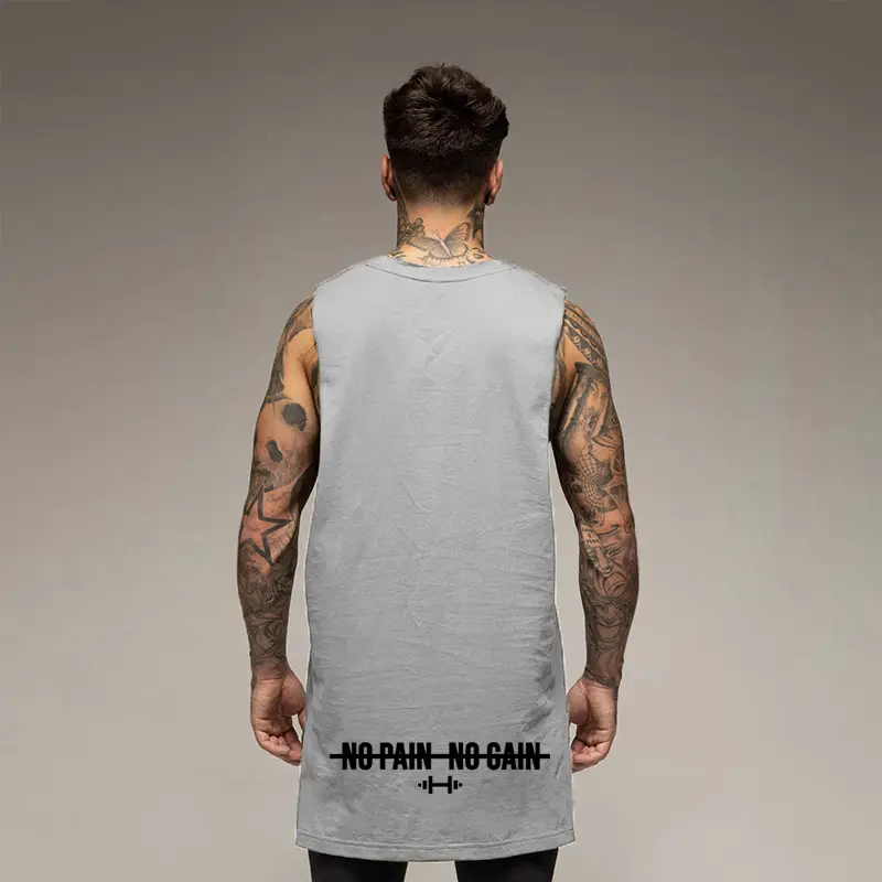 Men's Blue Sleeveless T-Shirt European American Plus Long Hip - Image 3