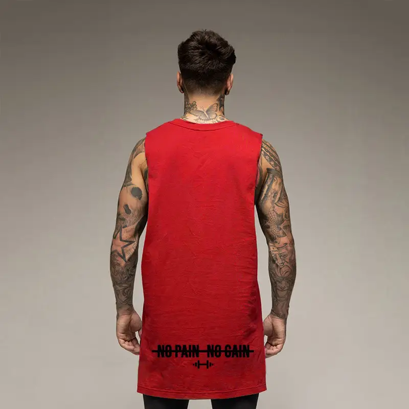 Men's Blue Sleeveless T-Shirt European American Plus Long Hip - Image 2