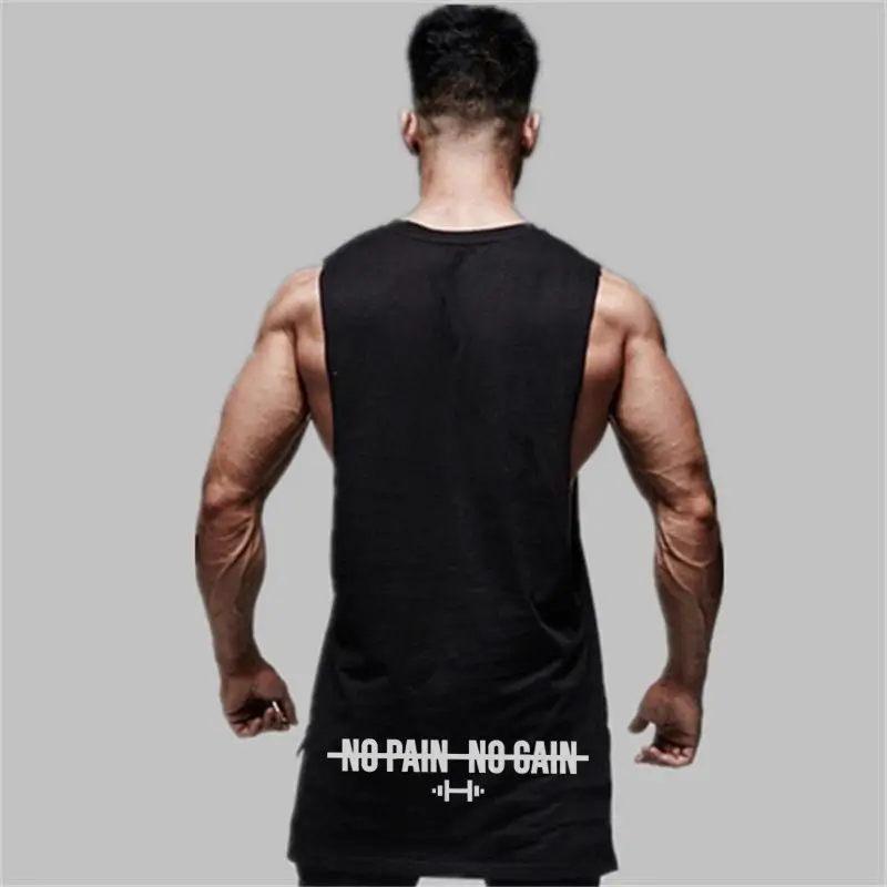 Men's Blue Sleeveless T-Shirt European American Plus Long Hip - Image 4
