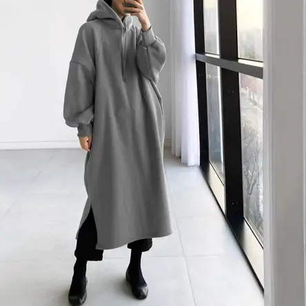 2023 Grey Fleece Long Turtleneck Coat Medium Long