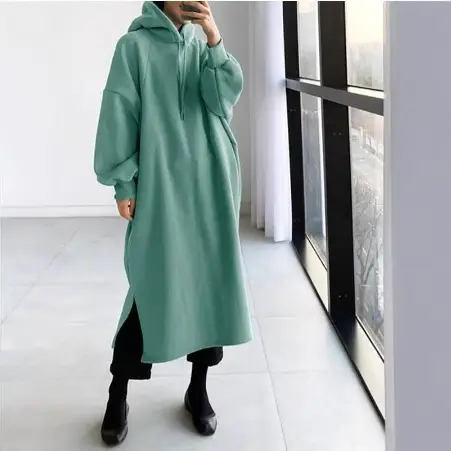 2023 Grey Fleece Long Turtleneck Coat Medium Long
