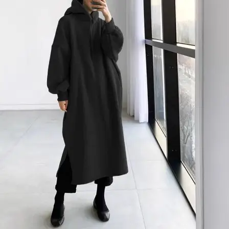 2023 Grey Fleece Long Turtleneck Coat Medium Long