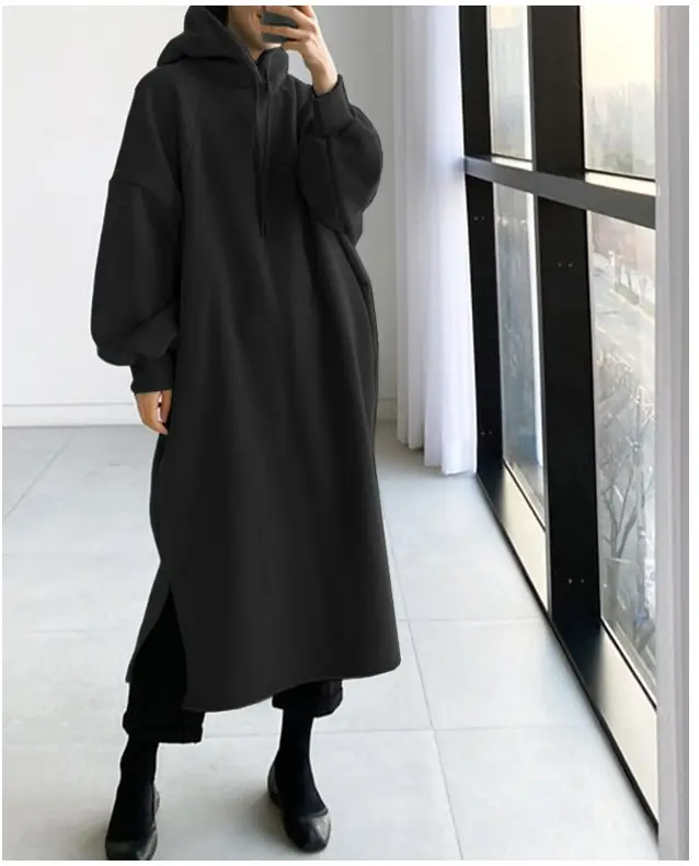 2023 Grey Fleece Long Turtleneck Coat Medium Long