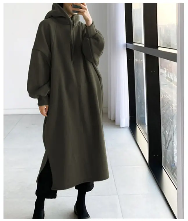 2023 Grey Fleece Long Turtleneck Coat Medium Long