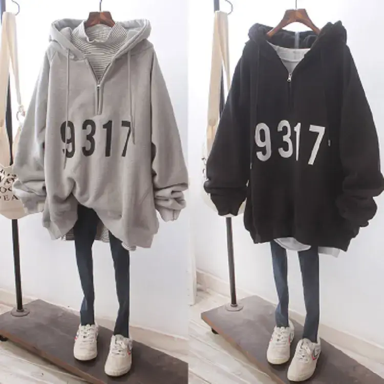 Women Grey Hoodie 9317 Zipper Spring Autumn - Image 3