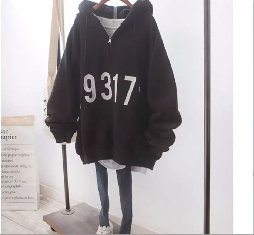 Women Grey Hoodie 9317 Zipper Spring Autumn - Image 4