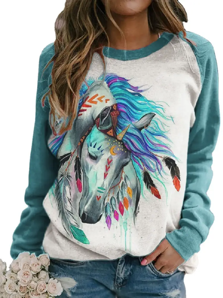 Women's Long Sleeve Swoosh Sweatshirt with Unicorn Print