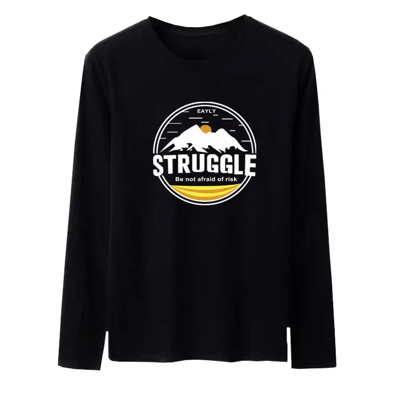 2021 Men Long Sleeve Printed T-Shirt Black - Image 4