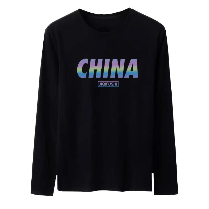 2021 Men Long Sleeve Printed T-Shirt Black - Image 6