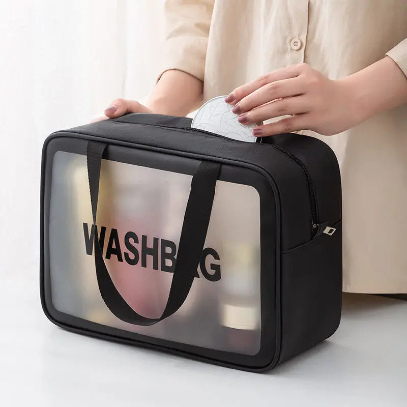 Women's Zipper Makeup & Wash Bag Transparent Black - Image 13