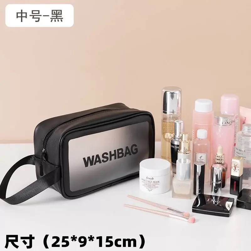 Women's Zipper Makeup & Wash Bag Transparent Black - Image 4