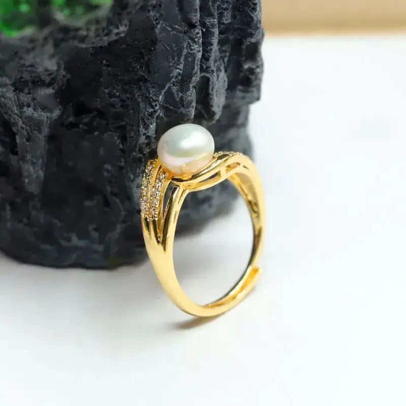Guan Yu Freshwater Pearl Ring Angel Wings Gold High Luster