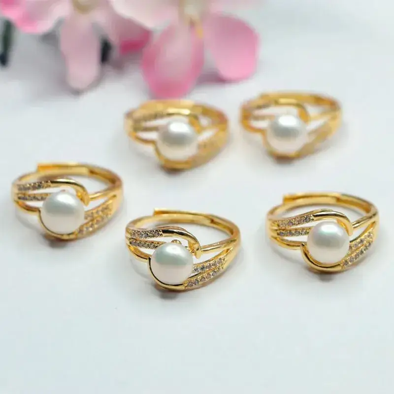 Guan Yu Freshwater Pearl Ring Angel Wings Gold High Luster