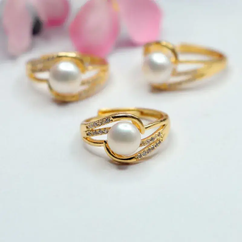 Guan Yu Freshwater Pearl Ring Angel Wings Gold High Luster — feature 12