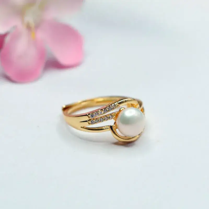 Guan Yu Freshwater Pearl Ring Angel Wings Gold High Luster — feature 6