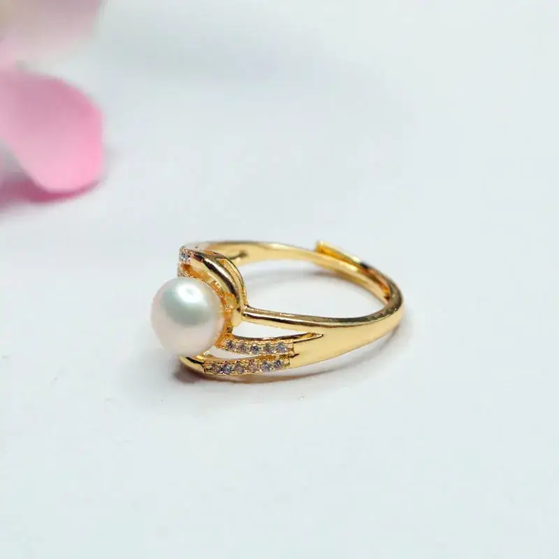 Guan Yu Freshwater Pearl Ring Angel Wings Gold High Luster — feature 7