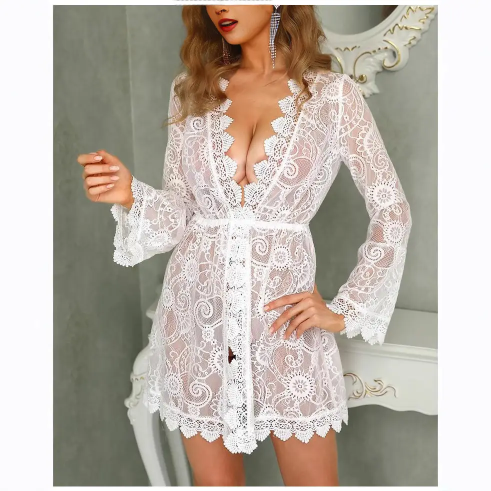 White Lace Long Sleeve Beach Skirt Set for Women - Image 5