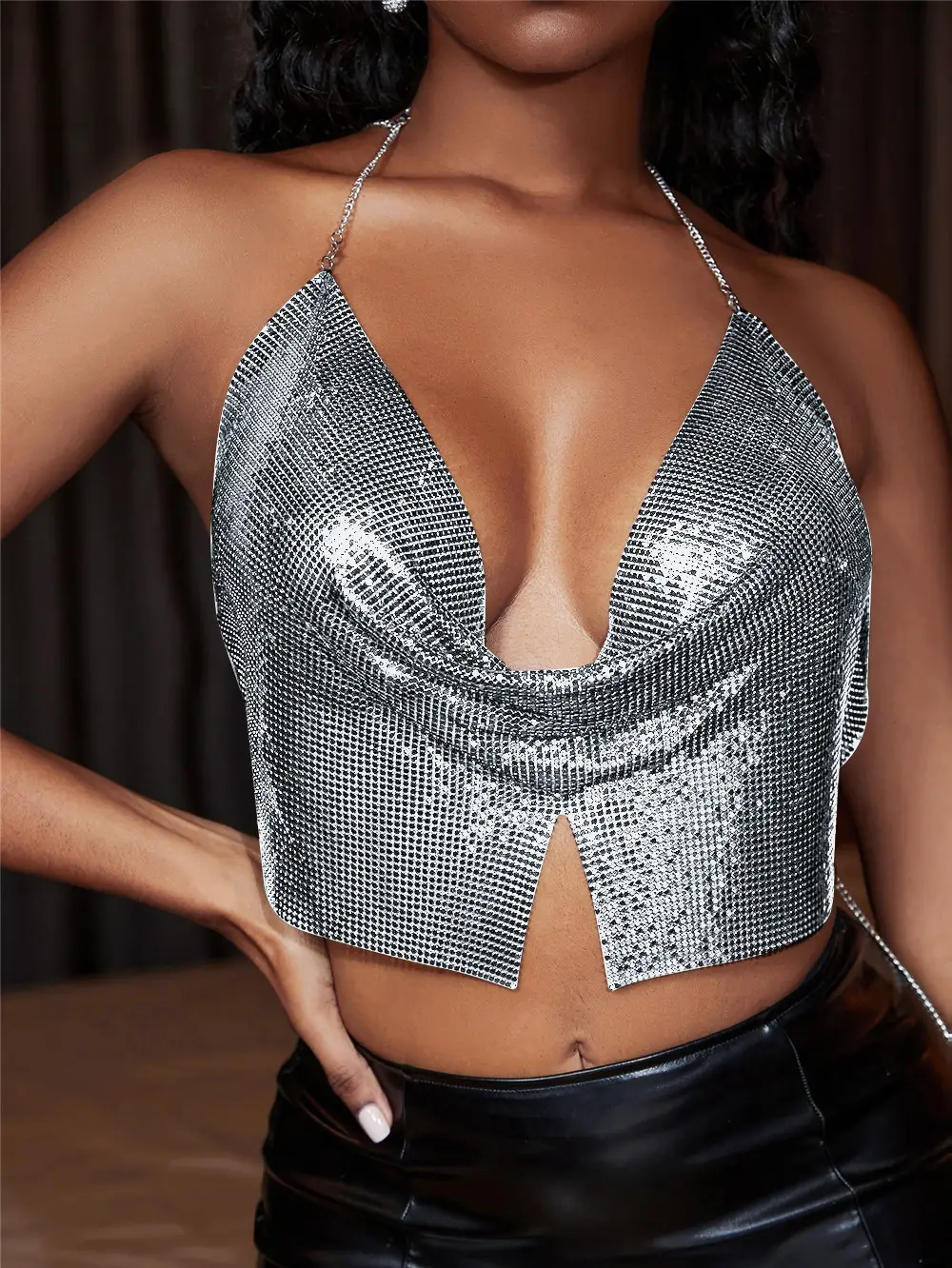 Black Crossbody Camisole with Glitter Detail