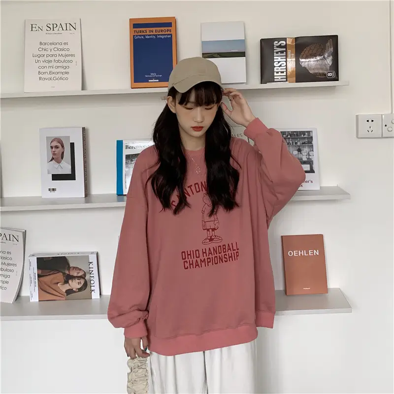 Women Long Sleeve Grey Sweatshirt with Graphic Print — feature 24