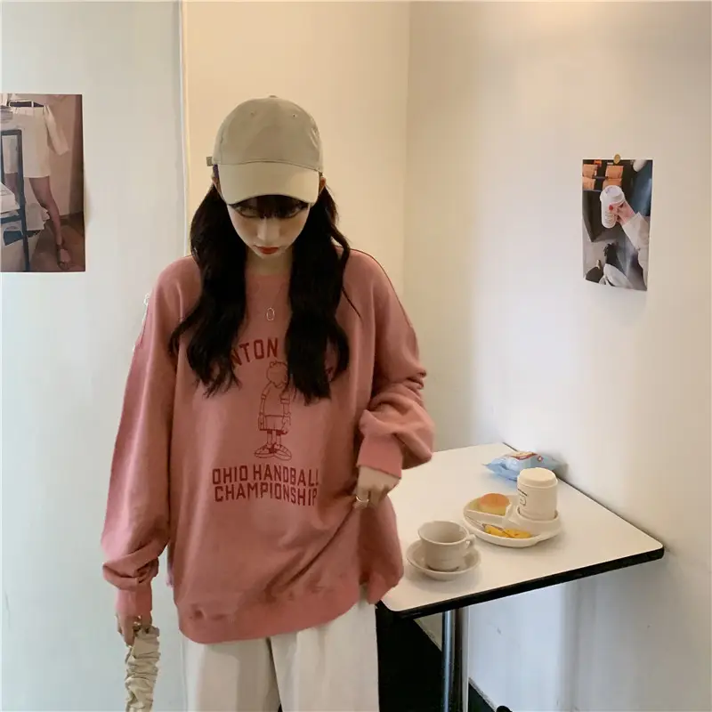 Women Long Sleeve Grey Sweatshirt with Graphic Print — feature 26
