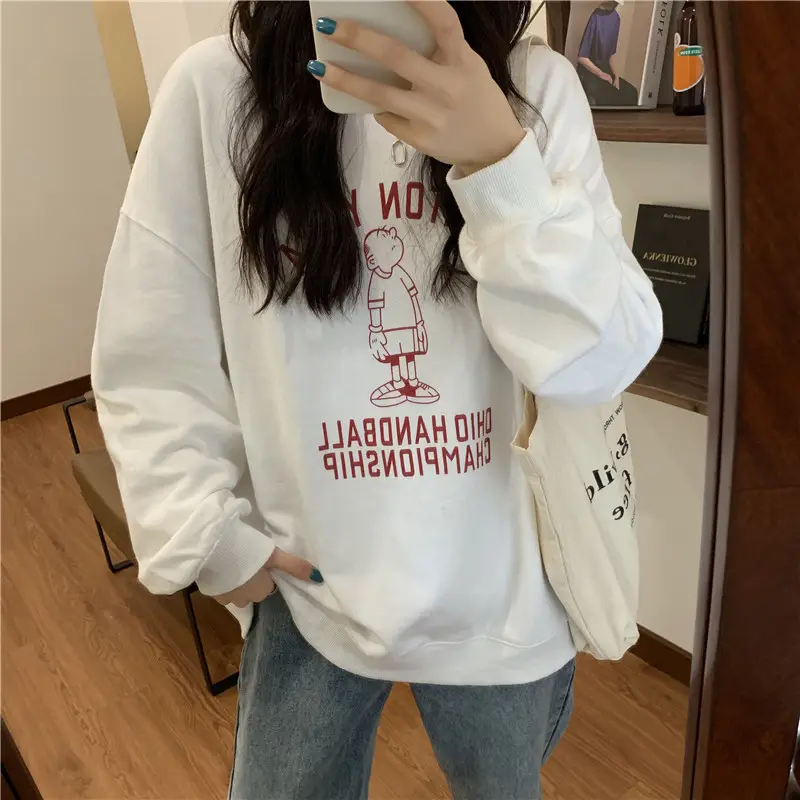 Women Long Sleeve Grey Sweatshirt with Graphic Print — feature 28