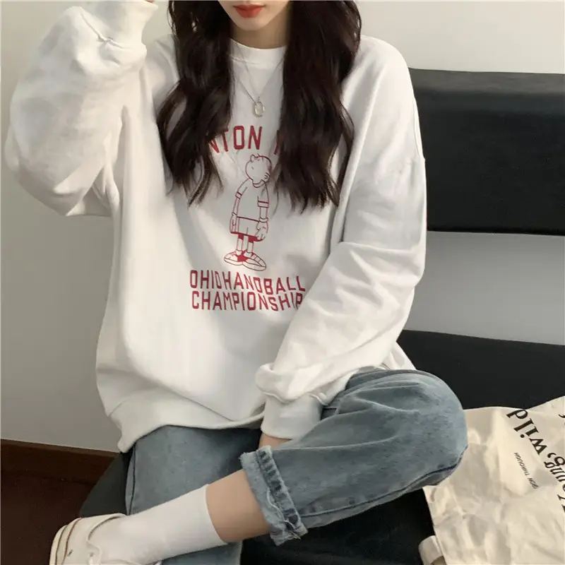 Women Long Sleeve Grey Sweatshirt with Graphic Print — feature 30