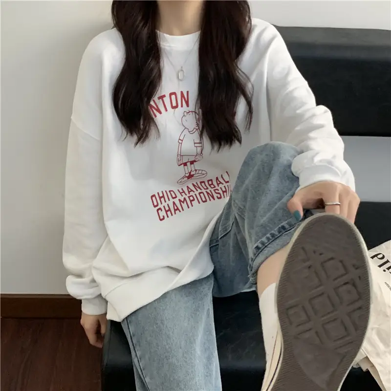 Women Long Sleeve Grey Sweatshirt with Graphic Print — feature 32
