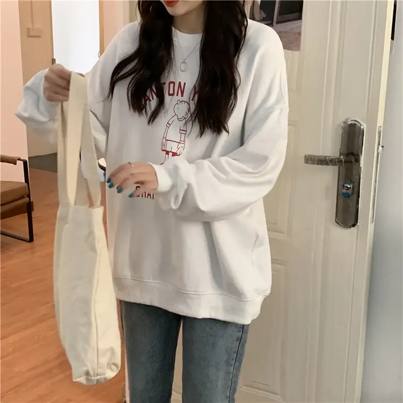 Women Long Sleeve Grey Sweatshirt with Graphic Print — feature 34