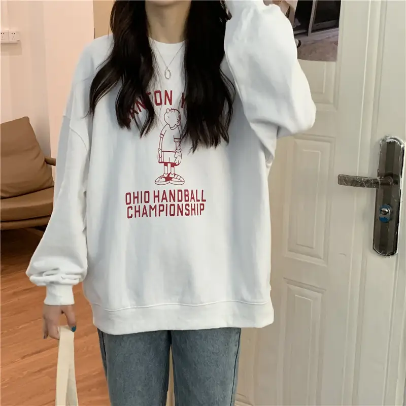 Women Long Sleeve Grey Sweatshirt with Graphic Print — feature 36
