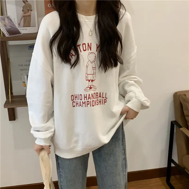 Women Long Sleeve Grey Sweatshirt with Graphic Print — feature 38