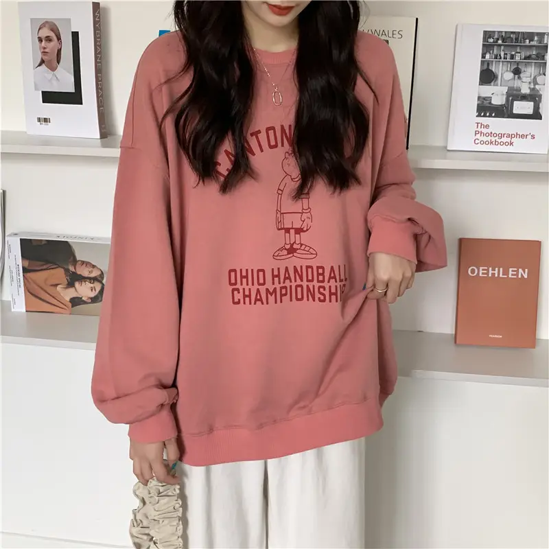 Women Long Sleeve Grey Sweatshirt with Graphic Print — feature 4
