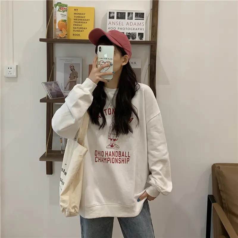 Women Long Sleeve Grey Sweatshirt with Graphic Print — feature 42
