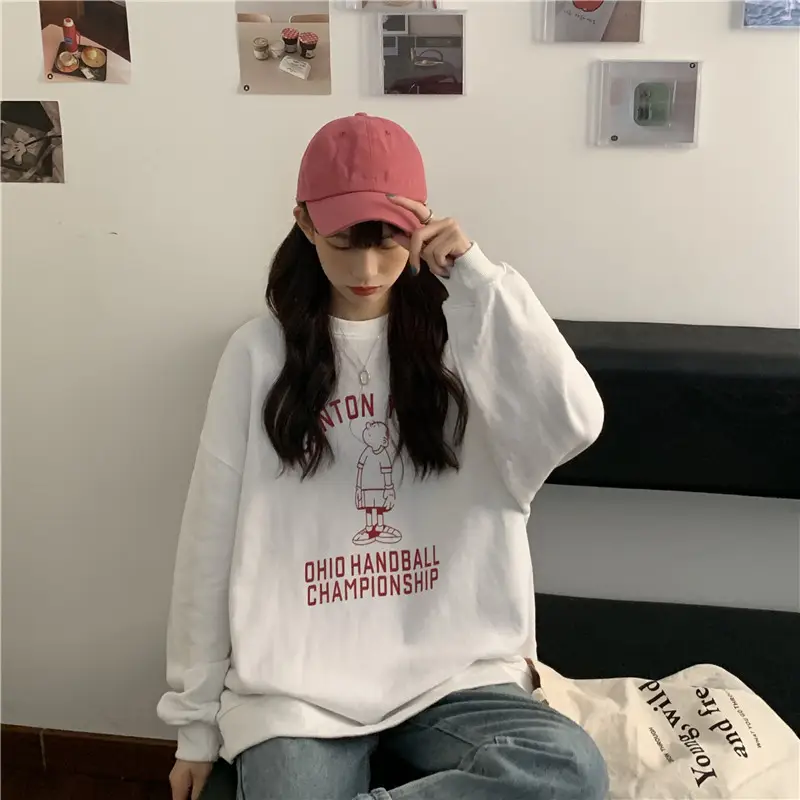 Women Long Sleeve Grey Sweatshirt with Graphic Print — feature 44