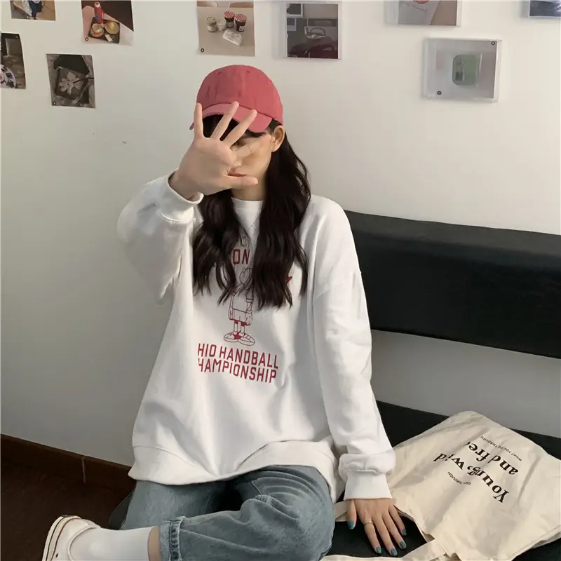 Women Long Sleeve Grey Sweatshirt with Graphic Print — feature 46