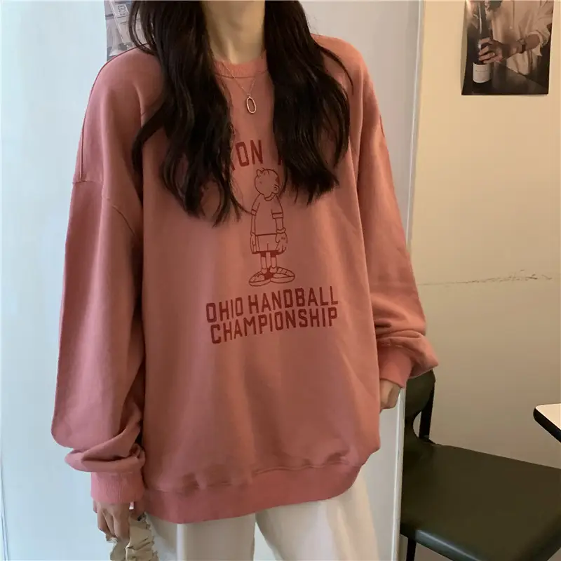 Women Long Sleeve Grey Sweatshirt with Graphic Print — feature 8