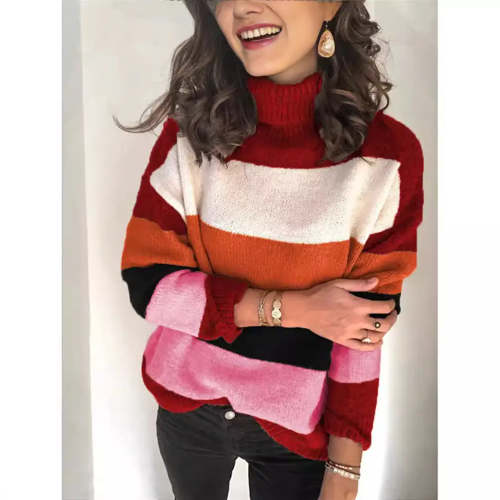 2024 Striped High Collar Sweater for Women - Image 6