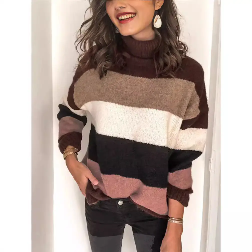 2024 Striped High Collar Sweater for Women - Image 7