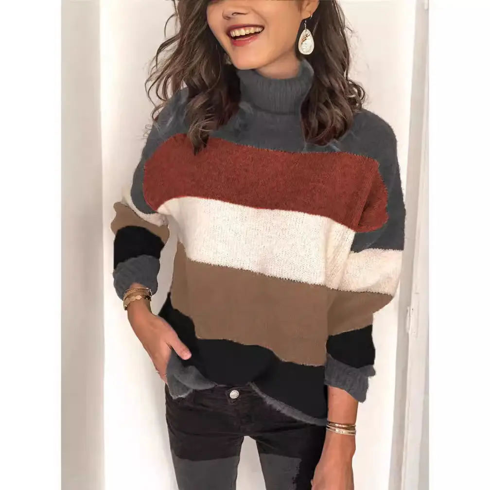 2024 Striped High Collar Sweater for Women - Image 8
