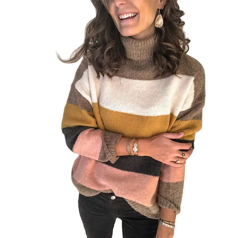 2024 Striped High Collar Sweater for Women - Image 9