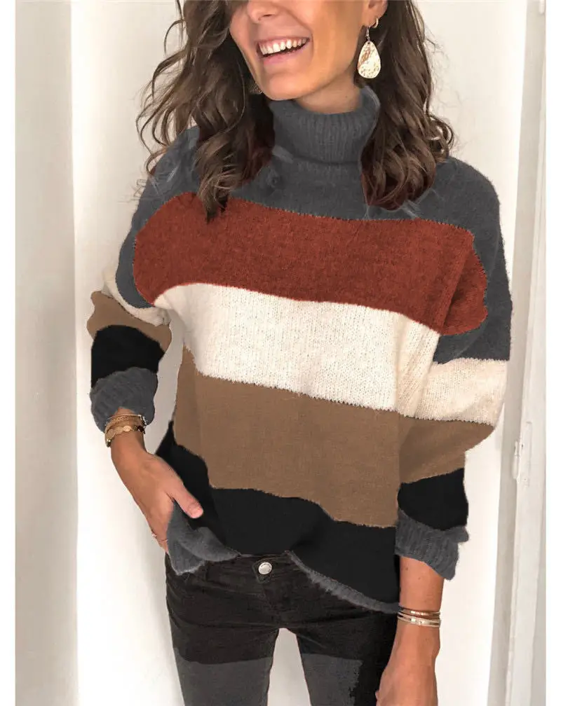 2024 Striped High Collar Sweater for Women - Image 2