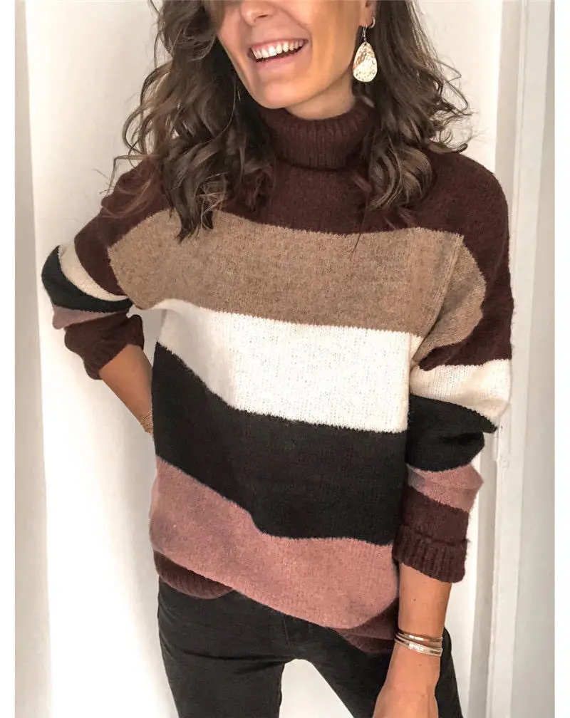 2024 Striped High Collar Sweater for Women - Image 3