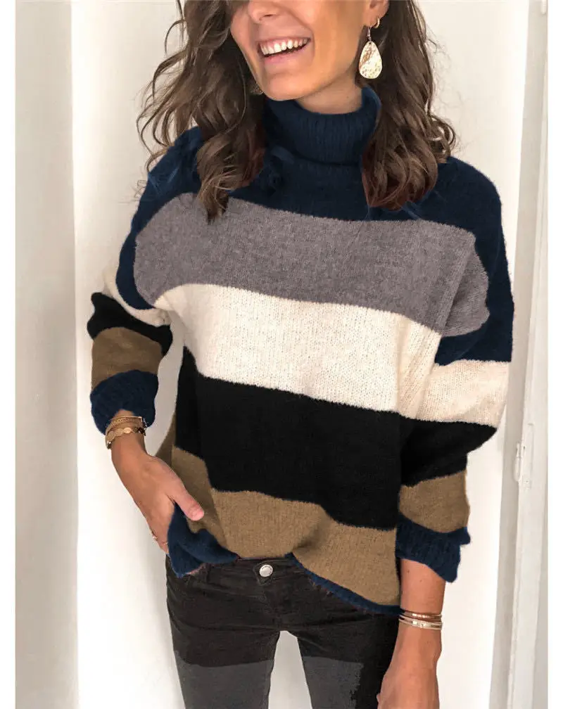 2024 Striped High Collar Sweater for Women - Image 4