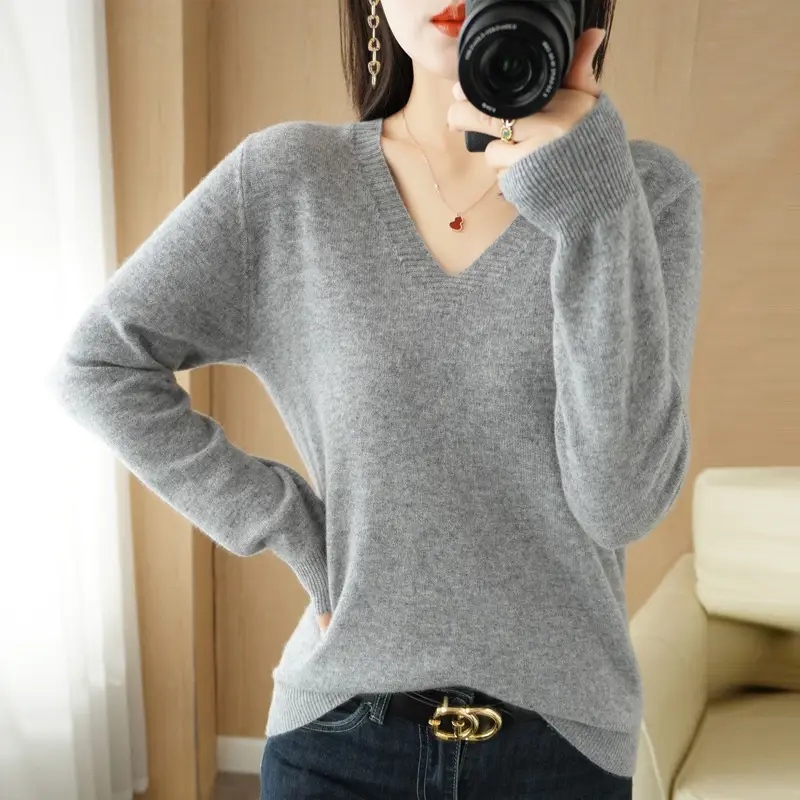 2025 V Neck Knitted Pullover Shirt Slimming Winter Wear - Image 14