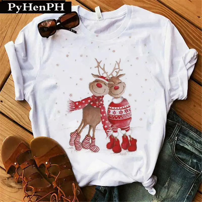 Merry Christmas Elk T-Shirt Women Short Sleeve - Image 28
