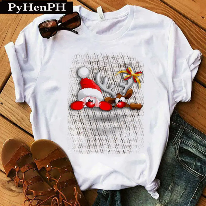 Merry Christmas Elk T-Shirt Women Short Sleeve - Image 10