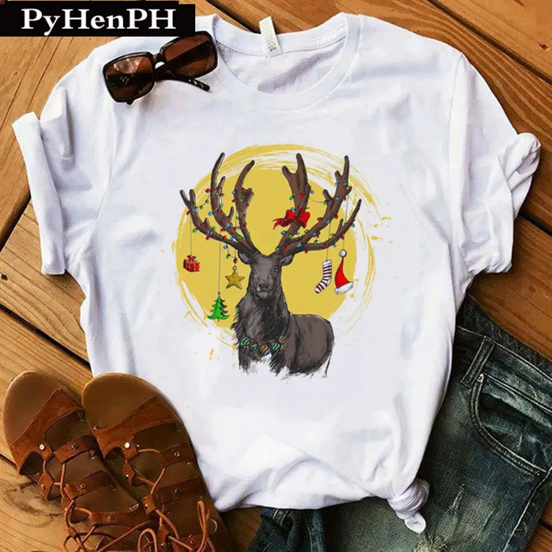 Merry Christmas Elk T-Shirt Women Short Sleeve - Image 11