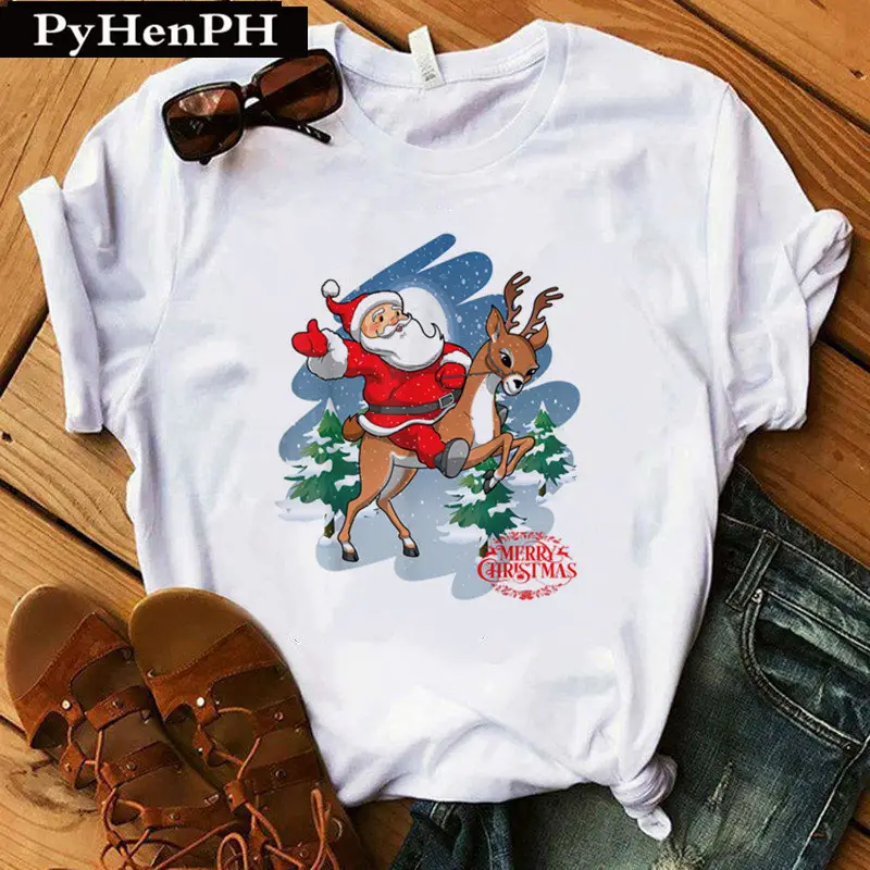 Merry Christmas Elk T-Shirt Women Short Sleeve - Image 12