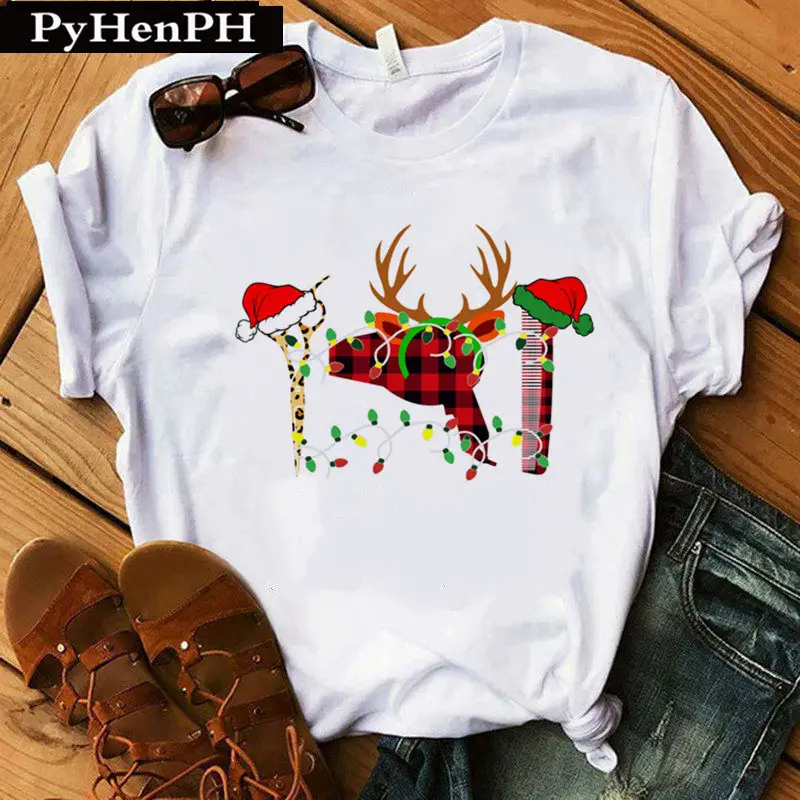 Merry Christmas Elk T-Shirt Women Short Sleeve - Image 13