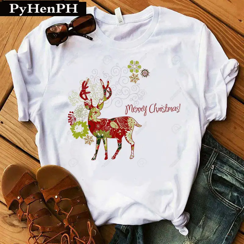 Merry Christmas Elk T-Shirt Women Short Sleeve - Image 14